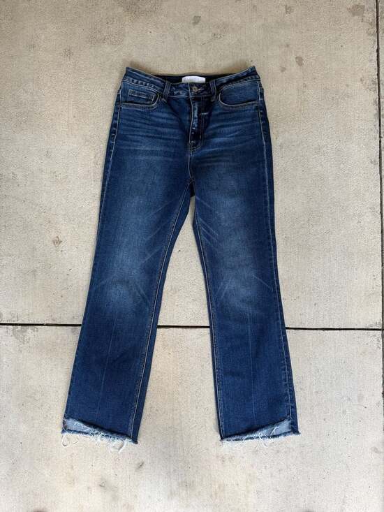 Vervet Denim - Vervet Blue Dark Wash Raw Hem Cropped Jeans Size 28 T5958